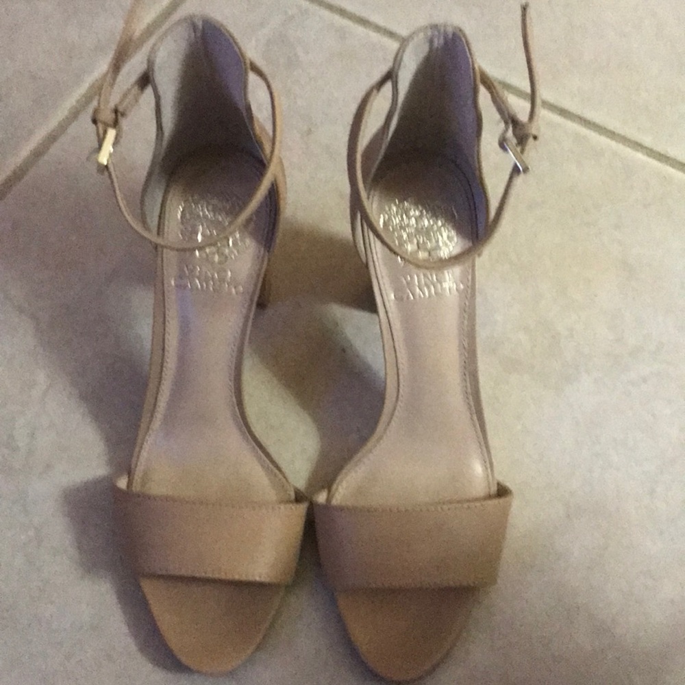 Beige open toe heels